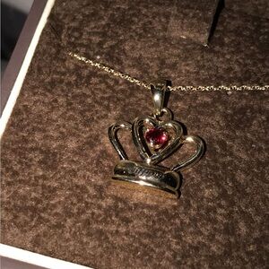 Royal Gold Crown Necklace with Red Gem